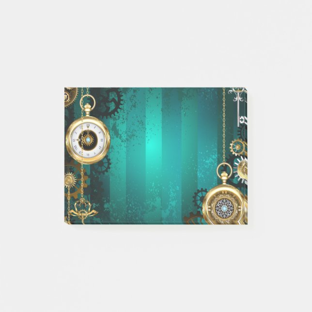 Steampunk Jewelry Watch on a Grönt Background Post-it Block (Framsida)
