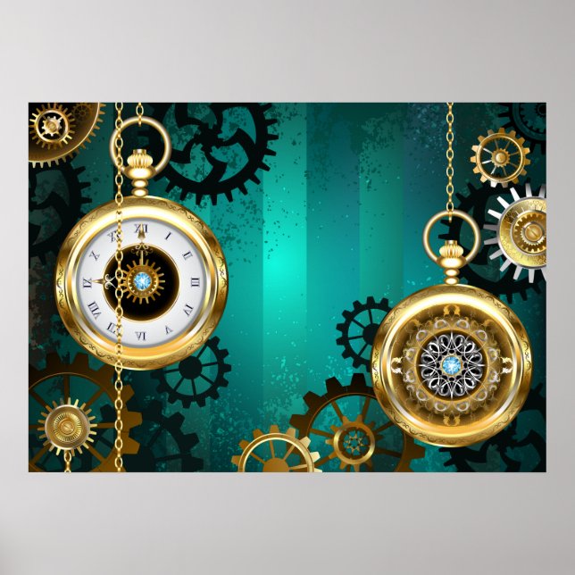 Steampunk Jewelry Watch on a Grönt Background Poster (Framsidan)
