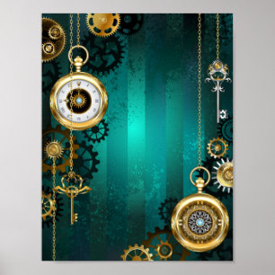 Steampunk Jewelry Watch on a Grönt Background Poster