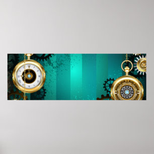 Steampunk Jewelry Watch on a Grönt Background Poster