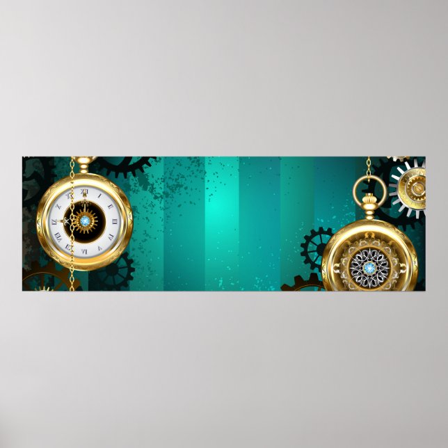 Steampunk Jewelry Watch on a Grönt Background Poster (Framsidan)