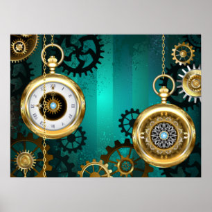 Steampunk Jewelry Watch on a Grönt Background Poster