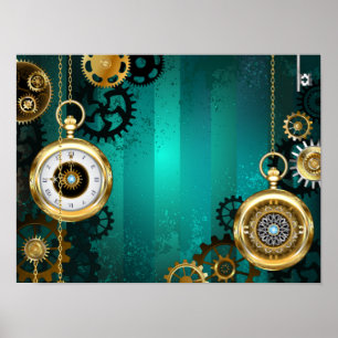 Steampunk Jewelry Watch on a Grönt Background Poster