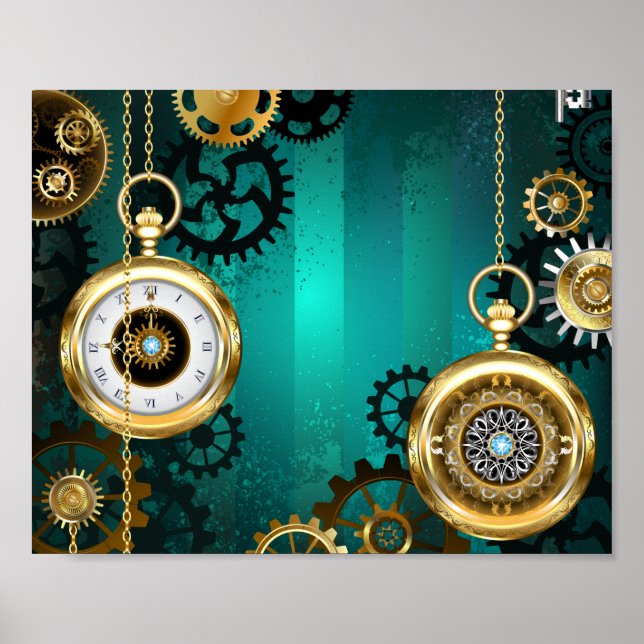 Steampunk Jewelry Watch on a Grönt Background Poster (Framsidan)