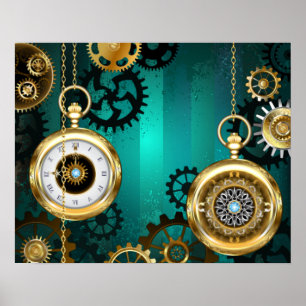 Steampunk Jewelry Watch on a Grönt Background Poster