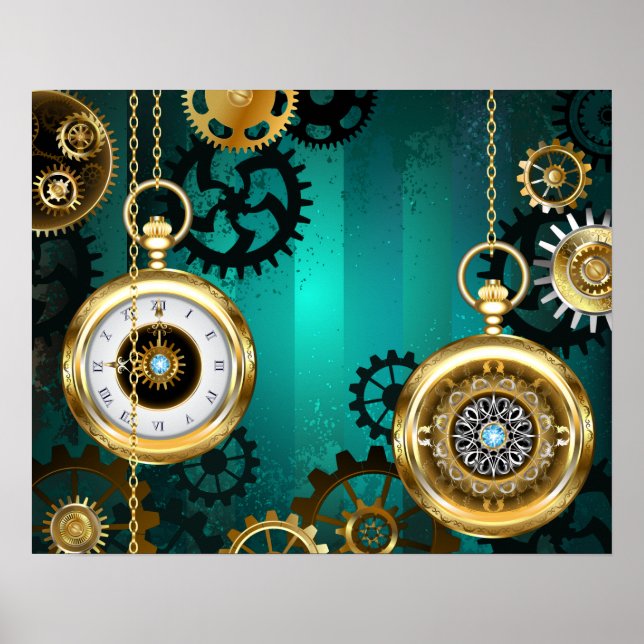 Steampunk Jewelry Watch on a Grönt Background Poster (Framsidan)