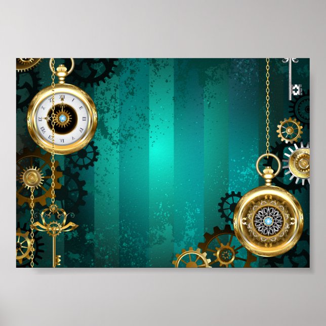 Steampunk Jewelry Watch on a Grönt Background Poster (Framsidan)