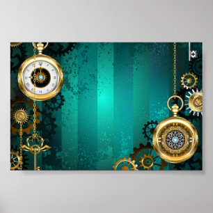 Steampunk Jewelry Watch on a Grönt Background Poster