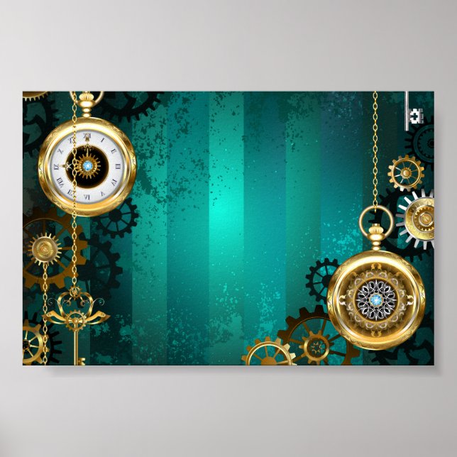 Steampunk Jewelry Watch on a Grönt Background Poster (Framsidan)