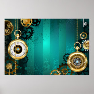 Steampunk Jewelry Watch on a Grönt Background Poster