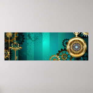 Steampunk Jewelry Watch on a Grönt Background Poster
