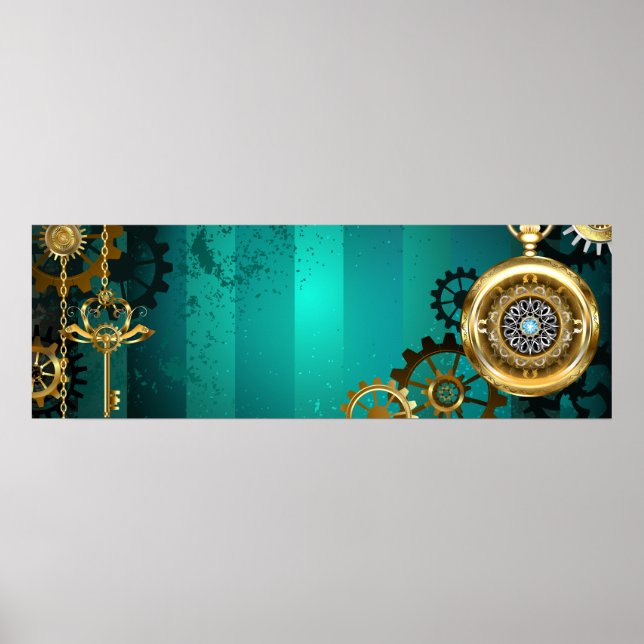 Steampunk Jewelry Watch on a Grönt Background Poster (Framsidan)