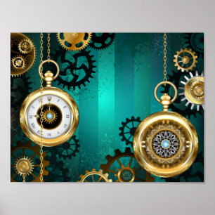 Steampunk Jewelry Watch on a Grönt Background Poster