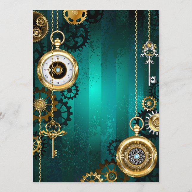 Steampunk Jewelry Watch on a Grönt Background Program (Framsida)