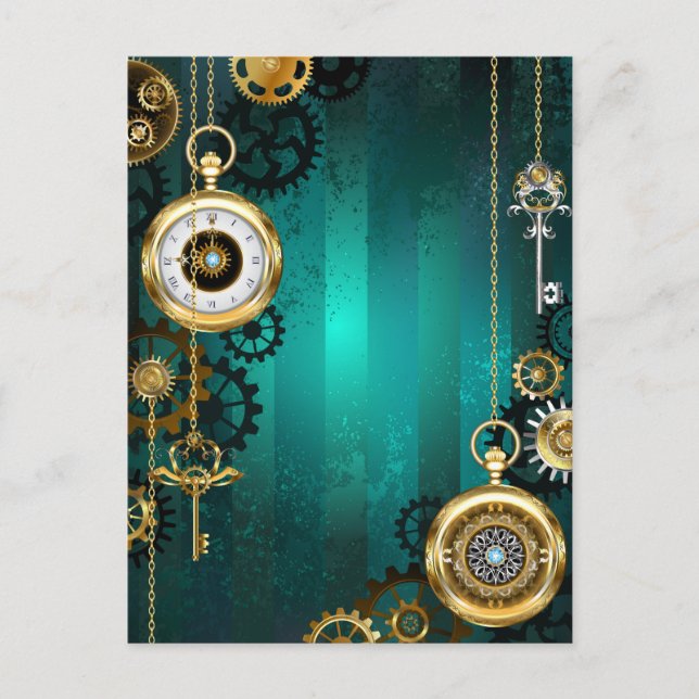 Steampunk Jewelry Watch on a Grönt Background Rådkort (Framsida)