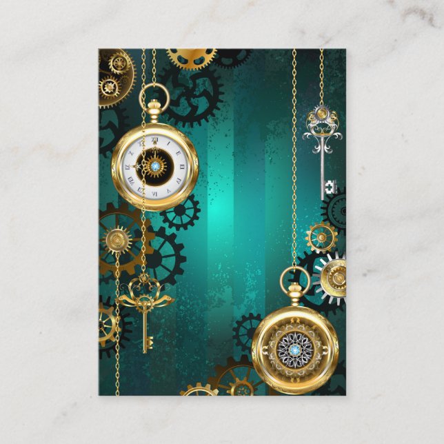 Steampunk Jewelry Watch on a Grönt Background Rådkort (Framsida)