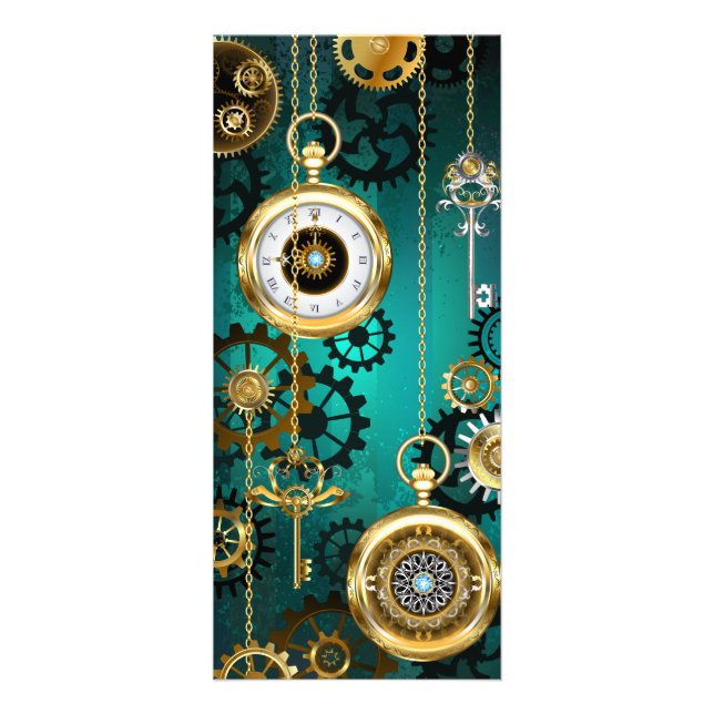 Steampunk Jewelry Watch on a Grönt Background Reklamkort (Framsidan)