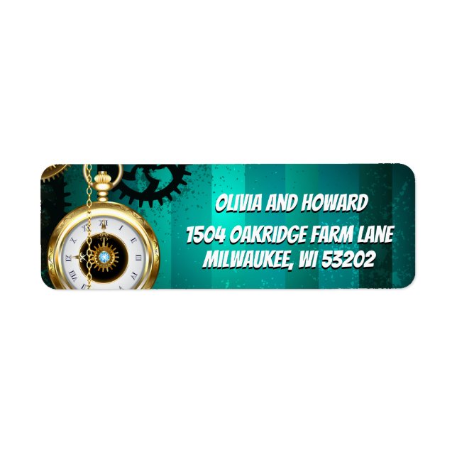 Steampunk Jewelry Watch on a Grönt Background Returadress Etikett (Framsidan)