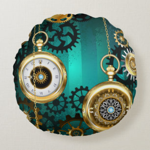 Steampunk Jewelry Watch on a Grönt Background Rund Kudde
