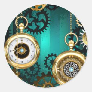 Steampunk Jewelry Watch on a Grönt Background Runt Klistermärke