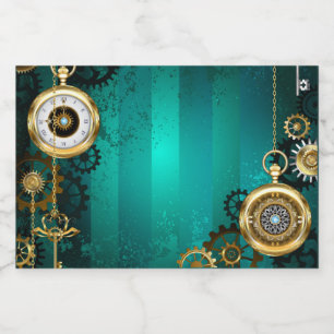 Steampunk Jewelry Watch on a Grönt Background Spritflaskor Etikett