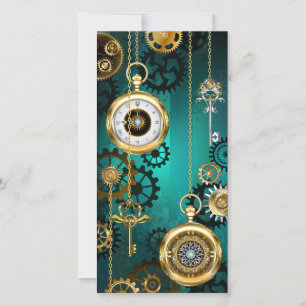 Steampunk Jewelry Watch on a Grönt Background Tack Kort