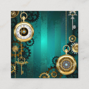Steampunk Jewelry Watch on a Grönt Background Tidsbeställning Kort