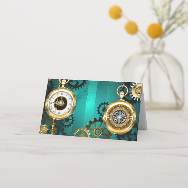 Steampunk Jewelry Watch on a Grönt Background Tidsbeställning Kort (Framsida)