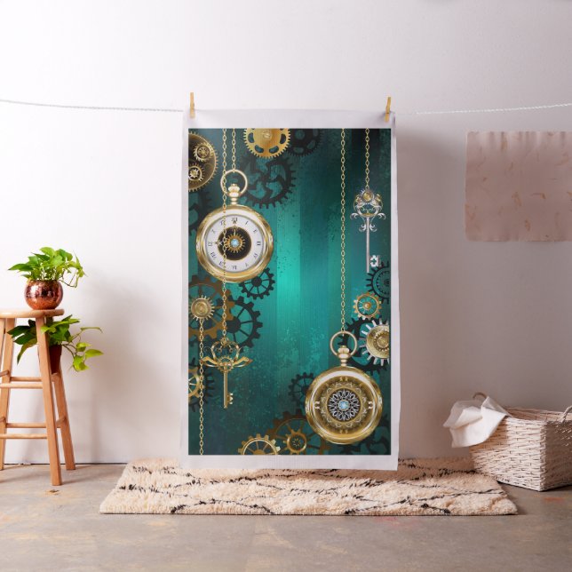 Steampunk Jewelry Watch on a Grönt Background Tyg (In Situ)