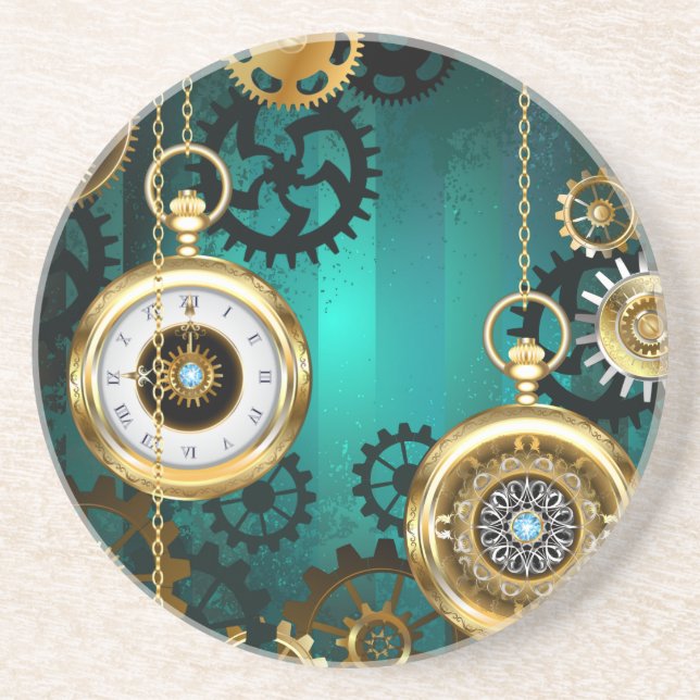 Steampunk Jewelry Watch on a Grönt Background Underlägg (Framsidan)