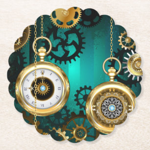 Steampunk Jewelry Watch on a Grönt Background Underlägg Papper