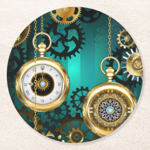 Steampunk Jewelry Watch on a Grönt Background Underlägg Papper Rund