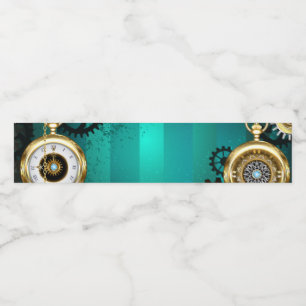 Steampunk Jewelry Watch on a Grönt Background Vattenflaska Etikett