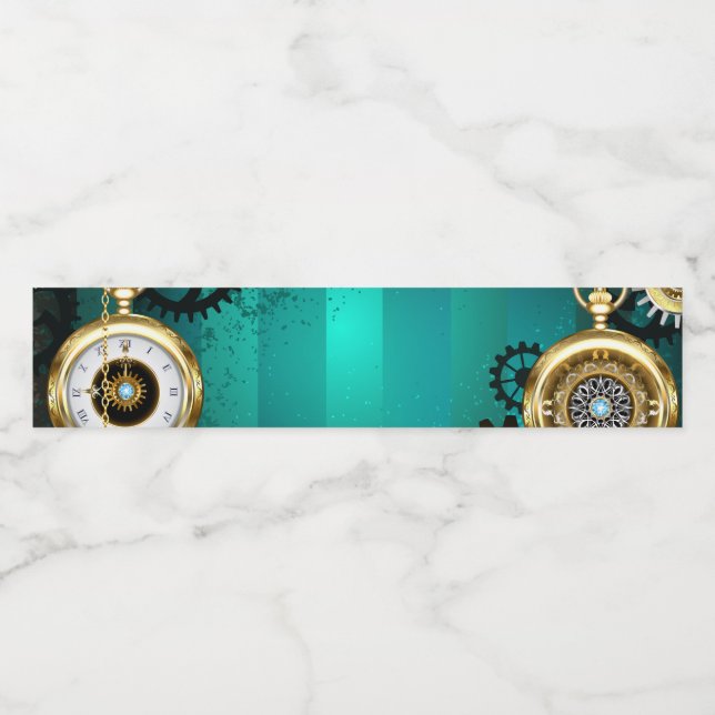 Steampunk Jewelry Watch on a Grönt Background Vattenflaska Etikett (Singel etikett)