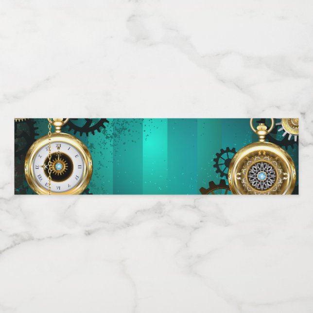 Steampunk Jewelry Watch on a Grönt Background Vattenflaskor Etikett (Singel etikett)