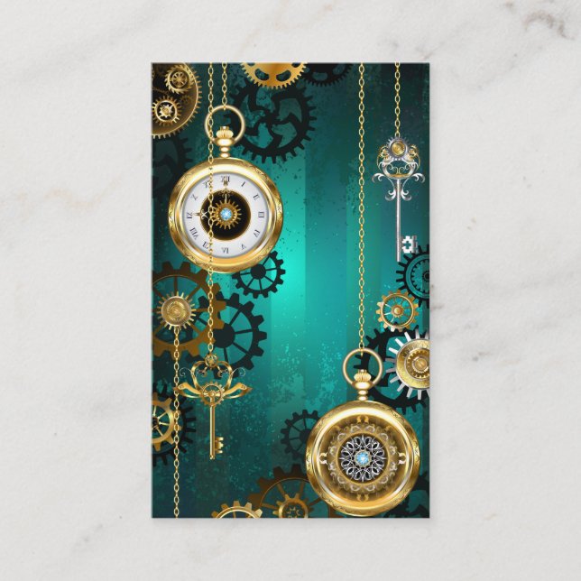 Steampunk Jewelry Watch on a Grönt Background Visitkort (Framsida)