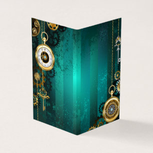 Steampunk Jewelry Watch on a Grönt Background Visitkort