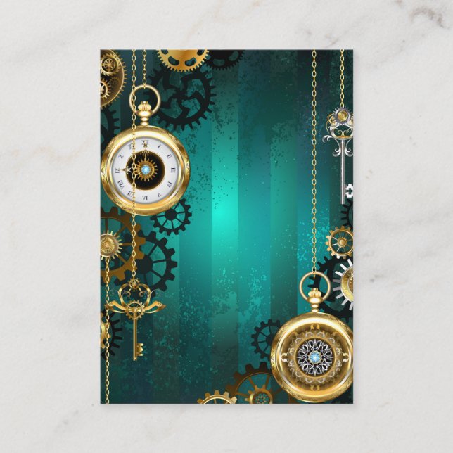 Steampunk Jewelry Watch on a Grönt Background Visitkort (Framsida)