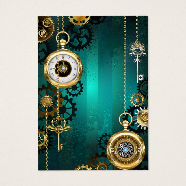 Steampunk Jewelry Watch on a Grönt Background Visitkort (Framsidan)