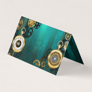 Steampunk Jewelry Watch on a Grönt Background Visitkort