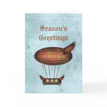 Steampunk jul Bronze Airship Greeting Card