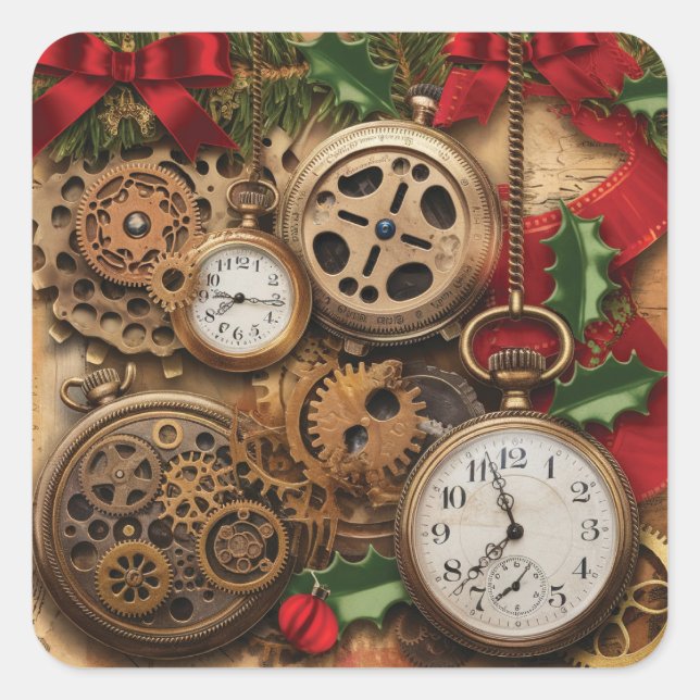 Steampunk julsticker fyrkantigt klistermärke (Framsida)
