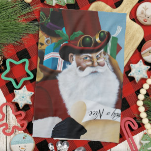 Steampunk-jultomte viktoriansk jul fantasikonst kökshandduk