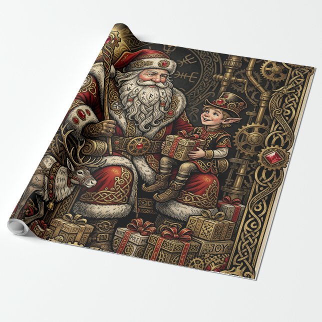 Steampunk Jultomtes verkstad  Presentpapper (Utrullad)
