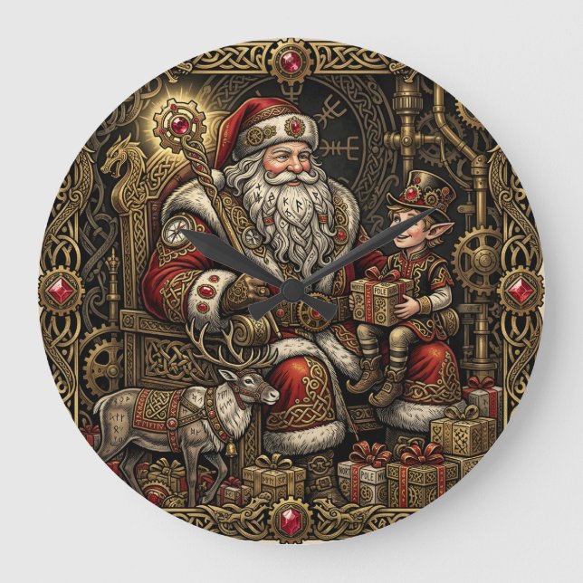 Steampunk Jultomtes verkstad  Stor Klocka (Framsida)