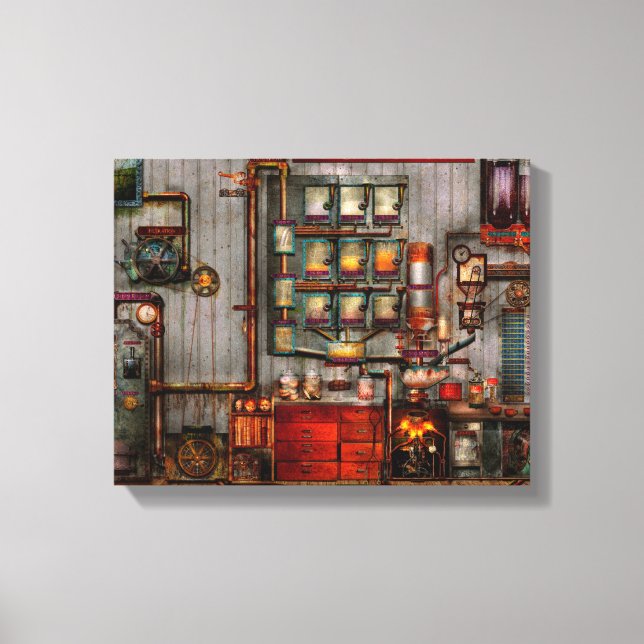 Steampunk - Kaffe - Företagets kaffemaskin Canvastryck (Framsida)