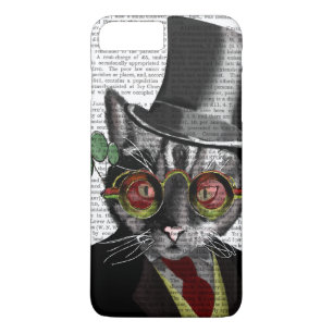 Steampunk Kat - glas med Top hat och rött gult