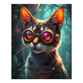 Steampunk Kat i glasögon Fototryck