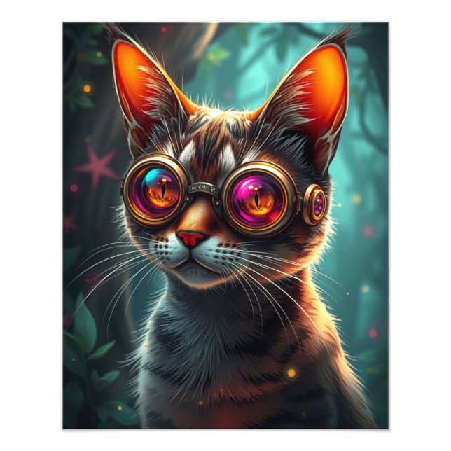 Steampunk Kat i glasögon Fototryck (Framsidan)