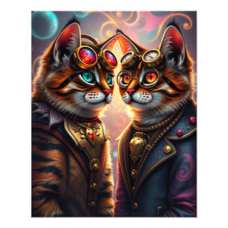 Steampunk Kat i glasögon Fototryck
